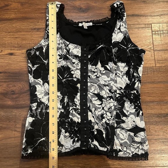 Black White floral Corset Top Ruffle Lace Women Small Whimsygoth‎ Fairycore Boho - Picture 3 of 6